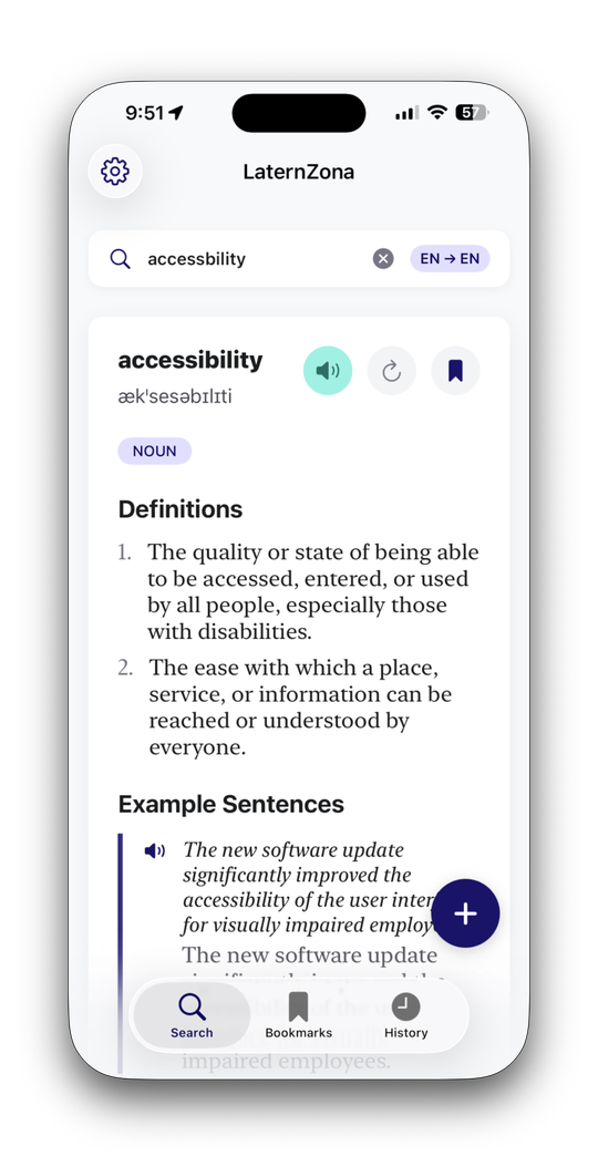LaternZona search screen — accessibility definition