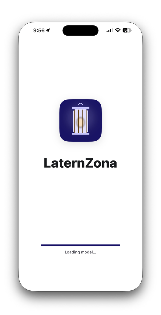 LaternZona splash screen — on-device model loading