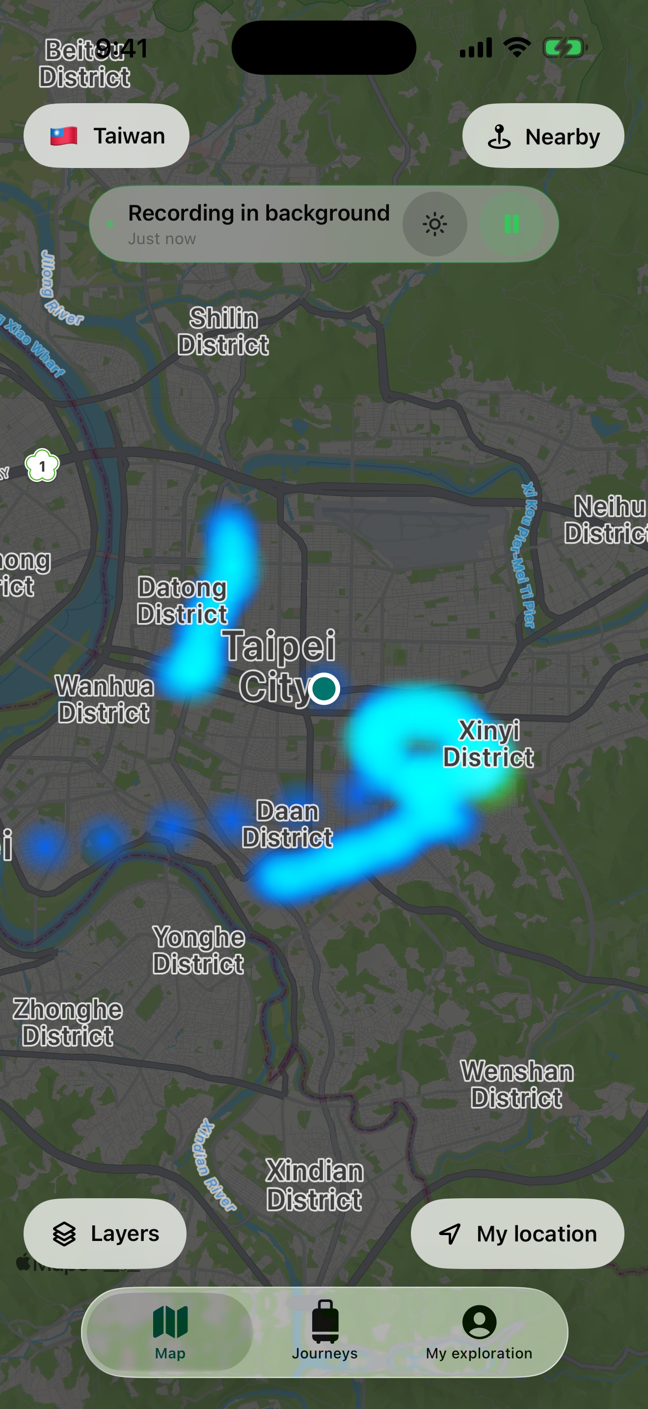 MythExplorer 2.0 heatmap of Taipei with map layers and location controls