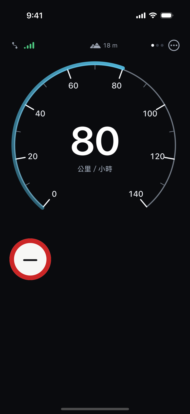 路寶儀表板：車速 80 公里/小時，速限未知顯示破折號